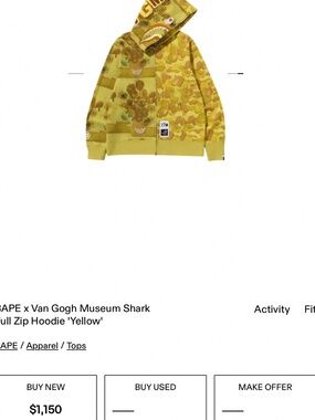 Bape rare Van Gogh zip up
